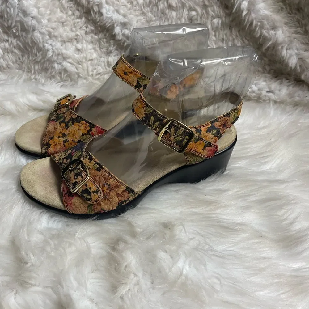 Alegria leather multi color floral print ankle strap sandals  SZ9.5
